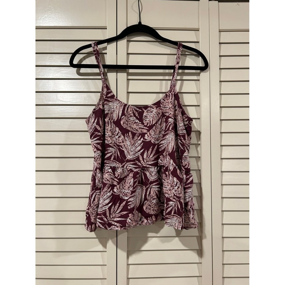 Abound Maroon Floral-Leaf Peplum Tank Top Size S